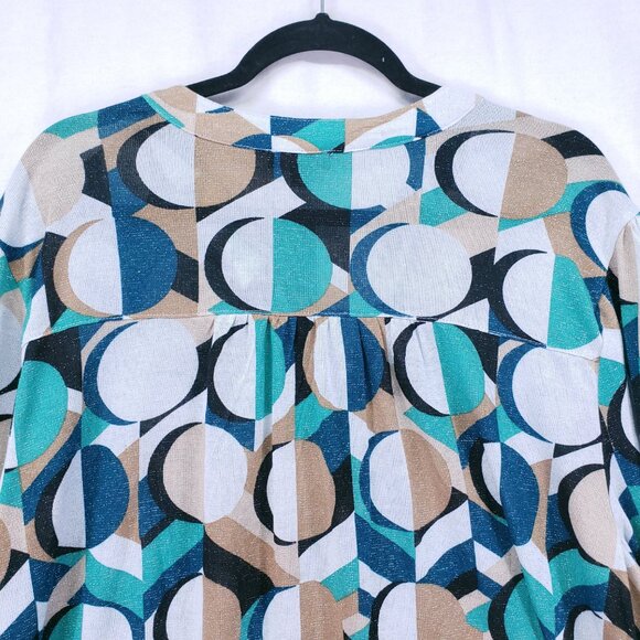 Cocomo Woman Pintuck Blouse Size 3X Multicolor Geometric Stretch Formal Preppy - Picture 14 of 15